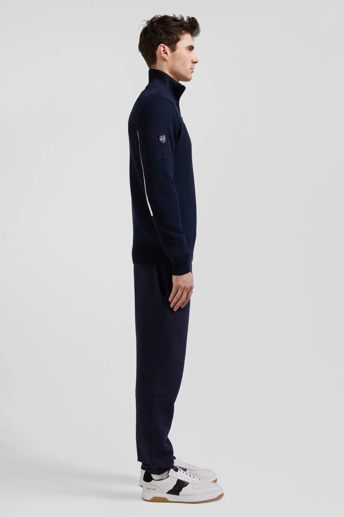 Regular navy blue XV de France cotton semi-zipped jumper