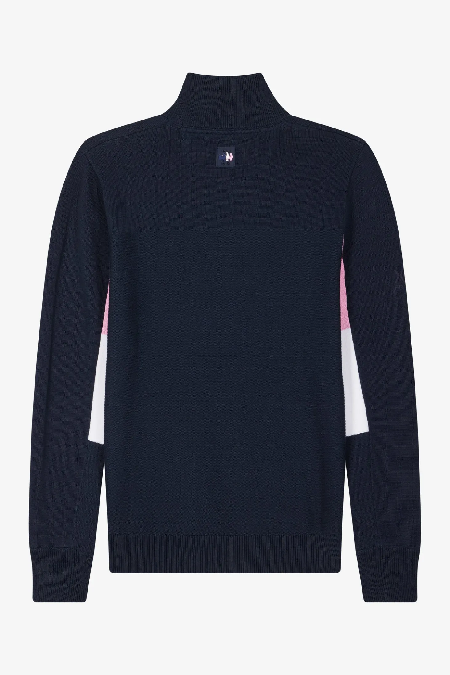 Regular navy blue XV de France cotton semi-zipped jumper