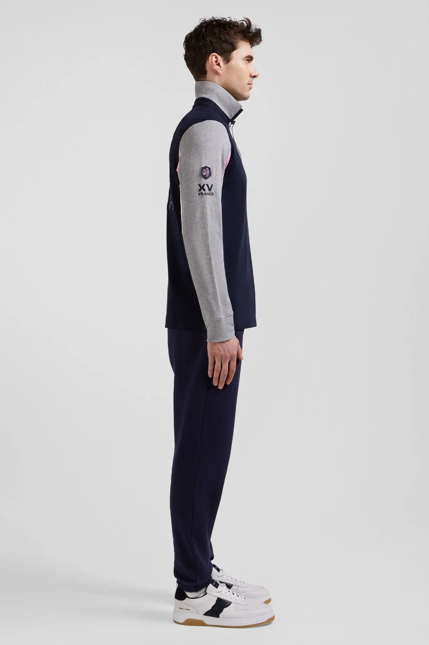 Regular navy blue XV de France long-sleeved cotton rugby shirt