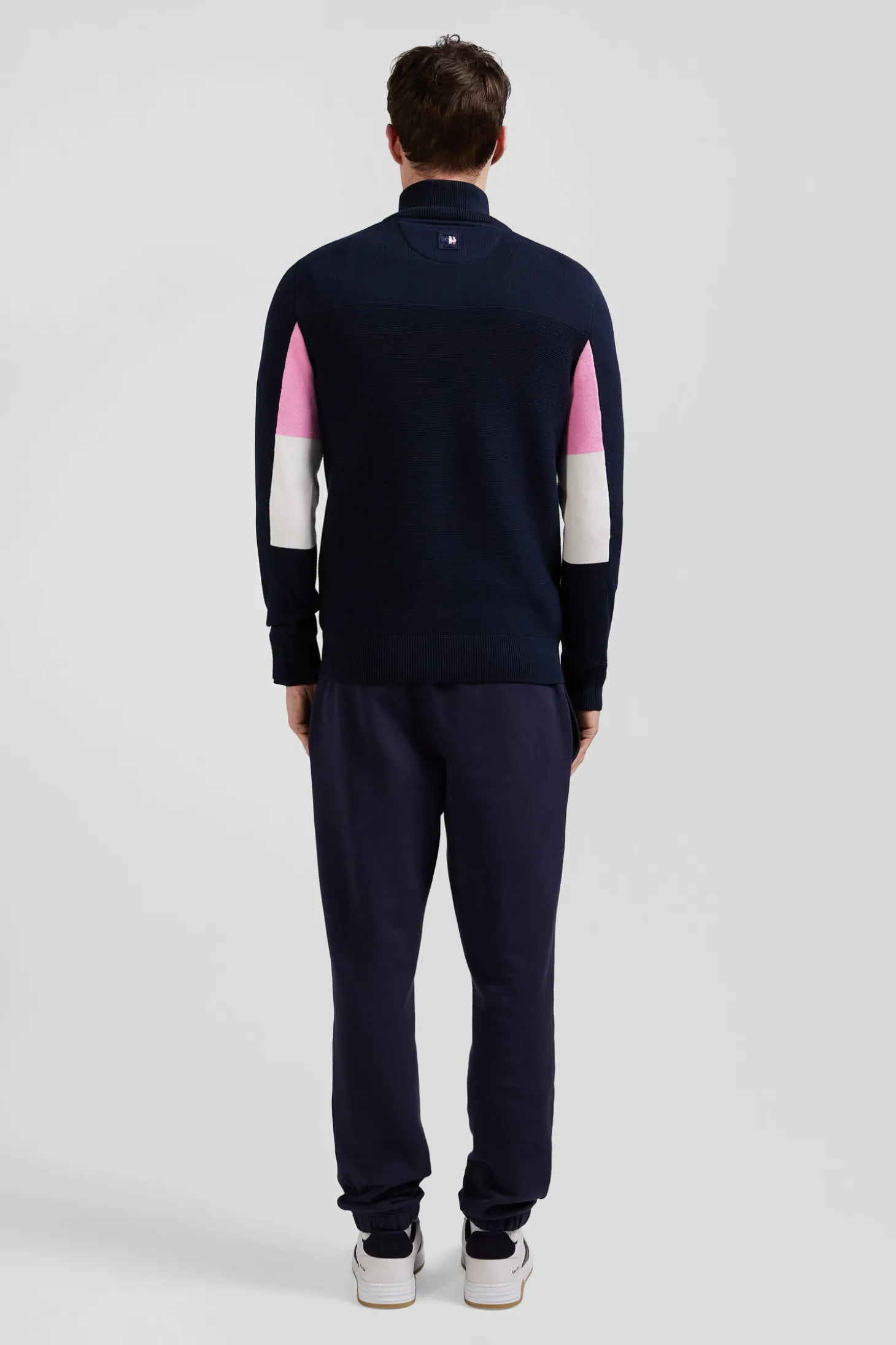 Regular navy blue XV de France cotton semi-zipped jumper