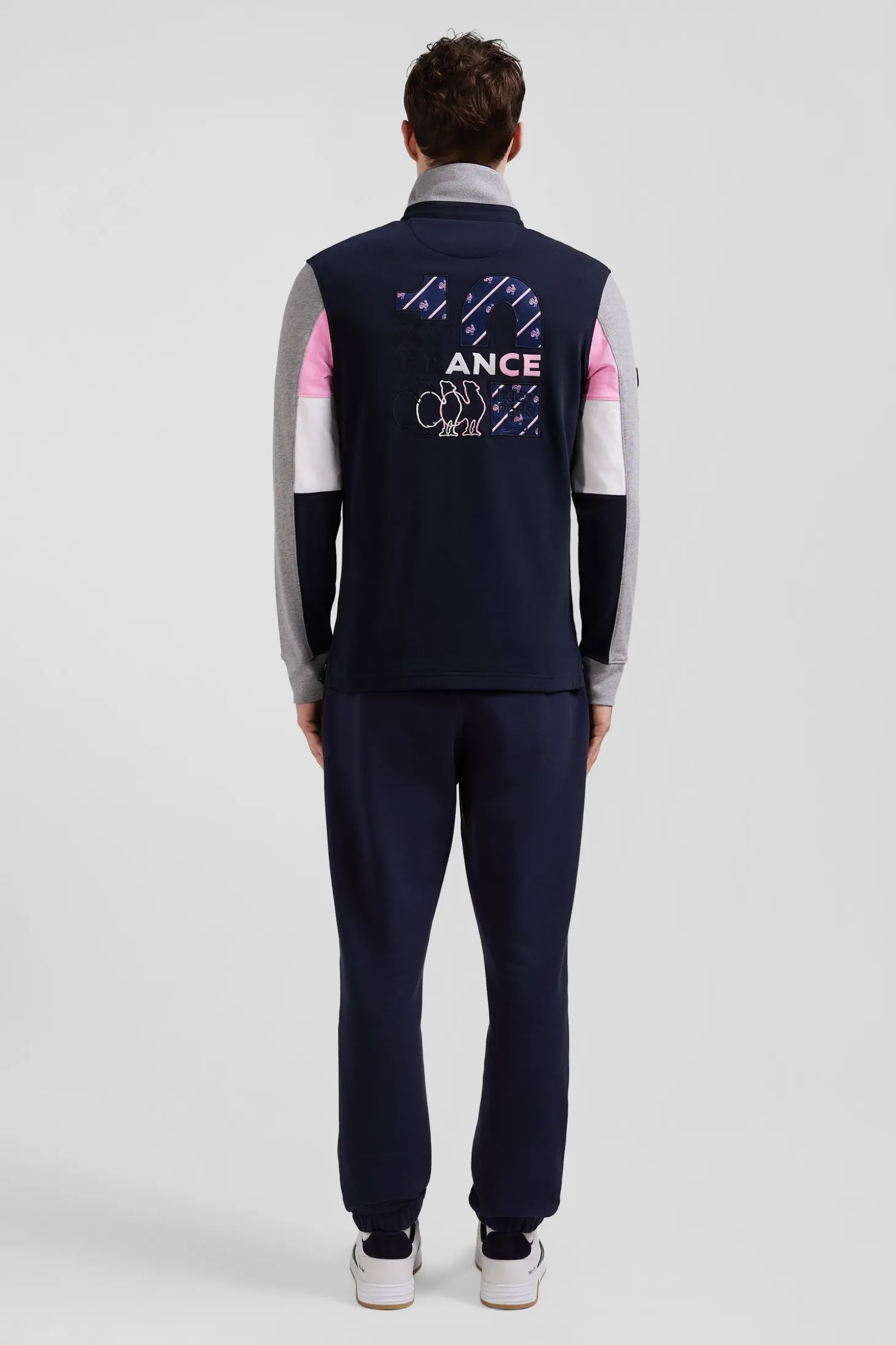 Regular navy blue XV de France long-sleeved cotton rugby shirt