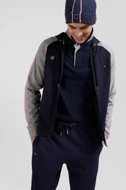 Regular navy blue XV de France long-sleeved cotton rugby shirt