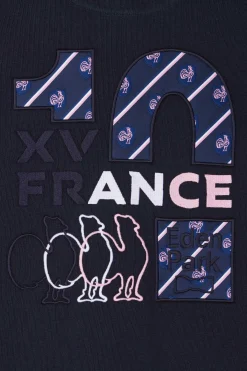 Regular navy blue XV de France long-sleeved cotton rugby shirt