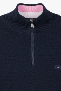 Regular navy blue XV de France cotton semi-zipped jumper