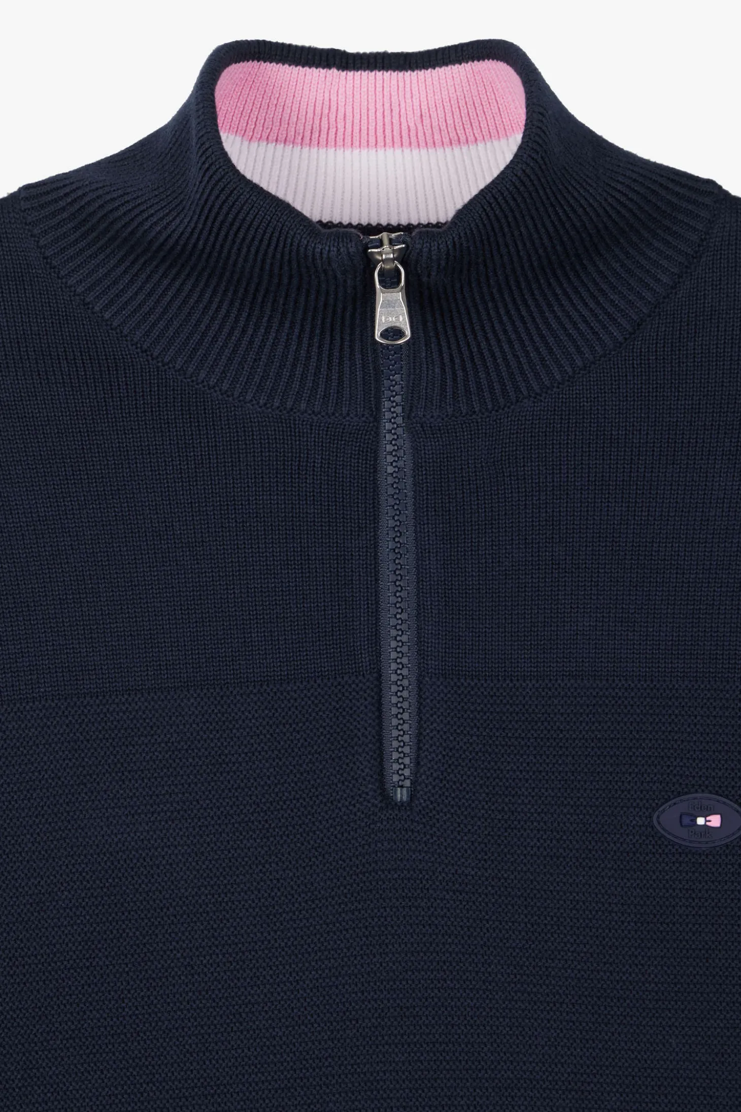 Regular navy blue XV de France cotton semi-zipped jumper