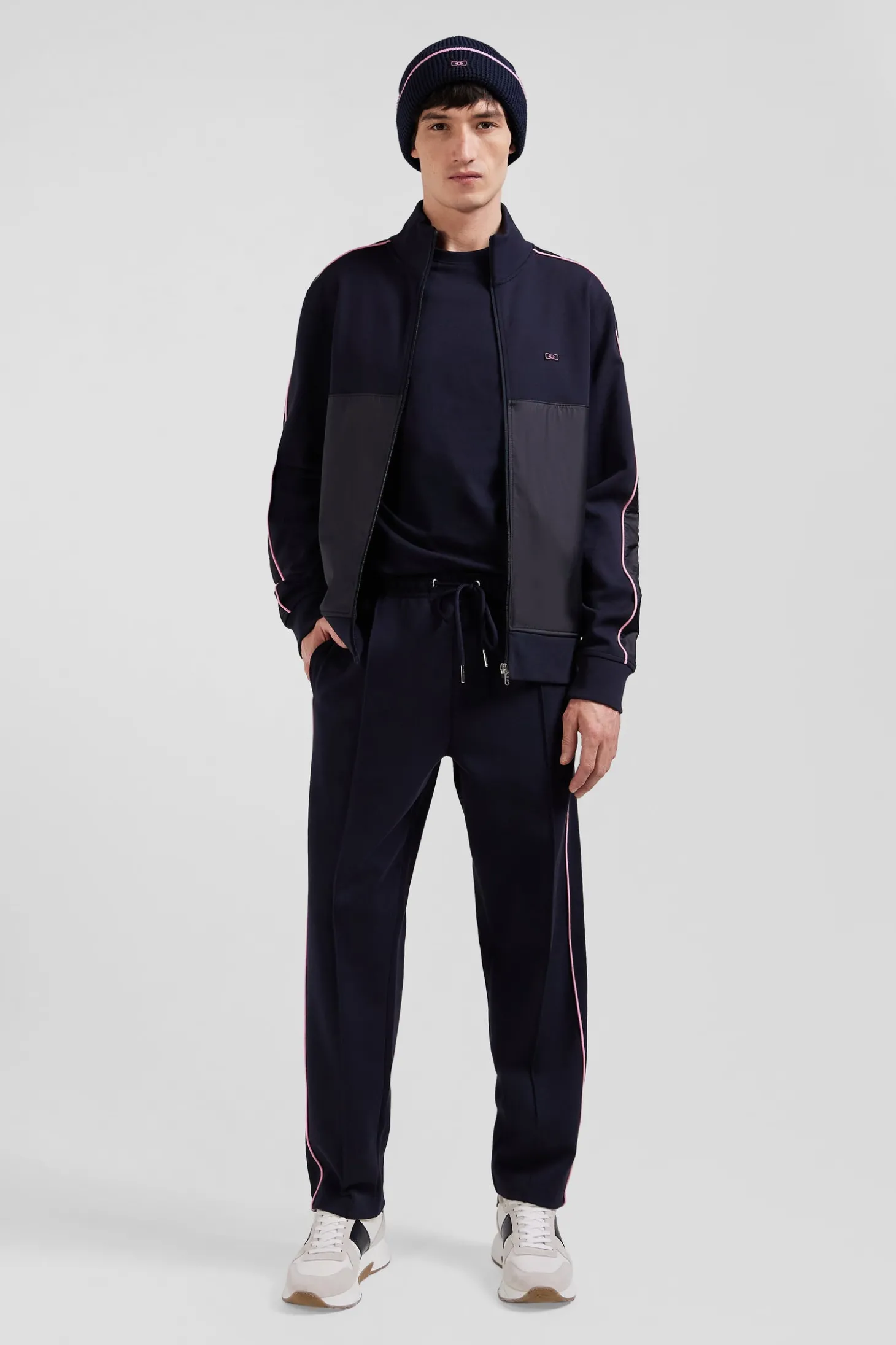 Regular navy blue zipped cotton blend sweatshirt