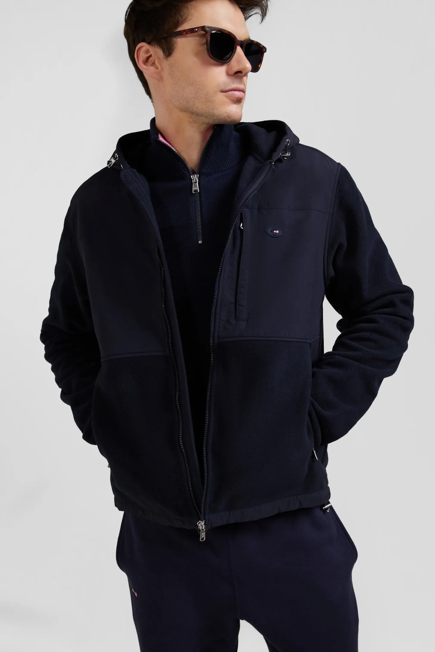 Regular navy blue zipped hoodie