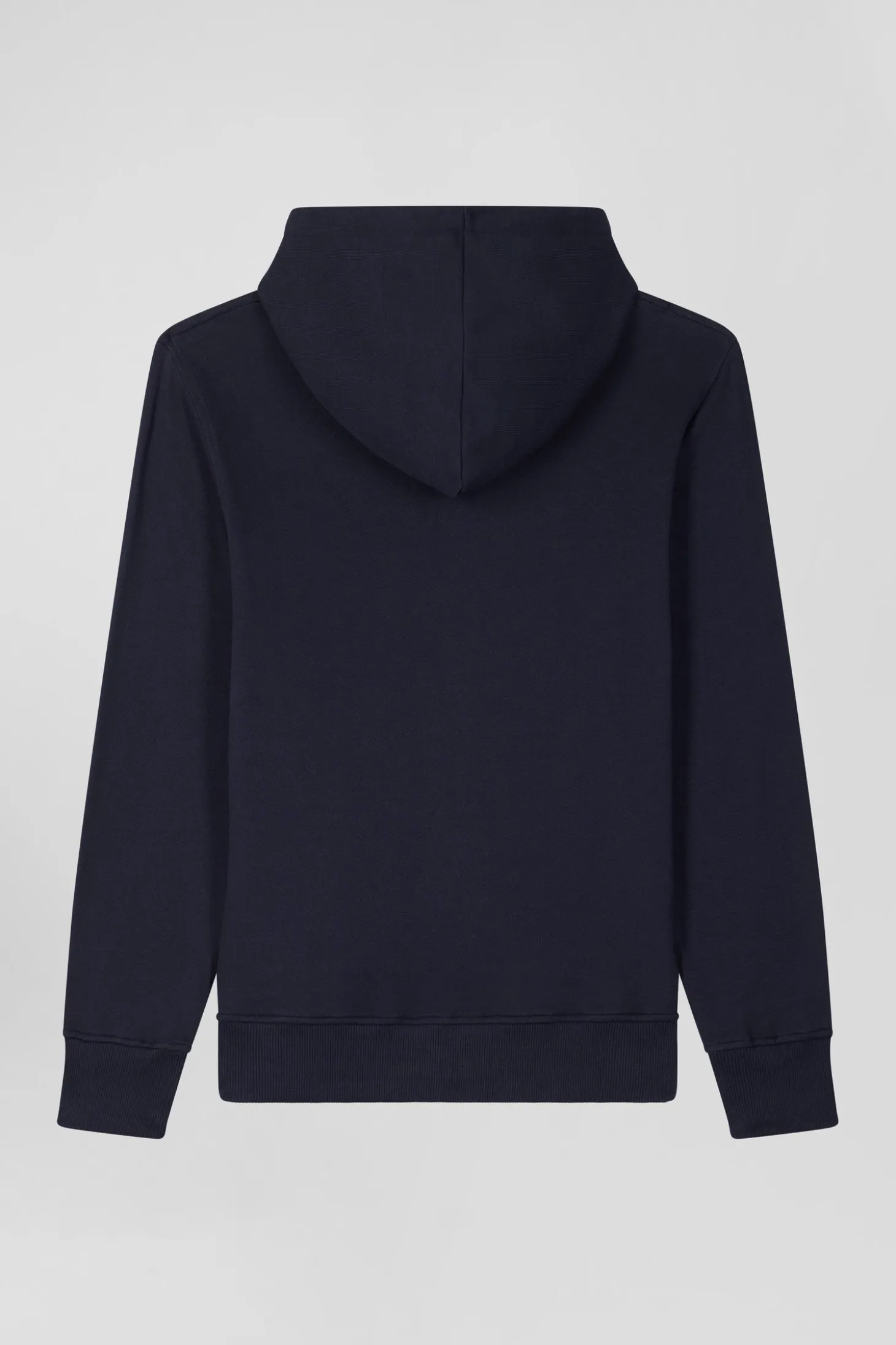Regular navy blue zipped brushed cotton fleece hoodie