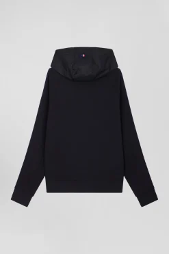 Regular navy blue zipped XV de France cotton blend hoodie