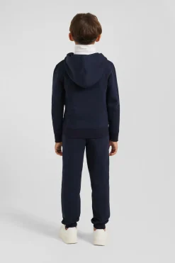 Regular navy blue zipped cotton hoodie