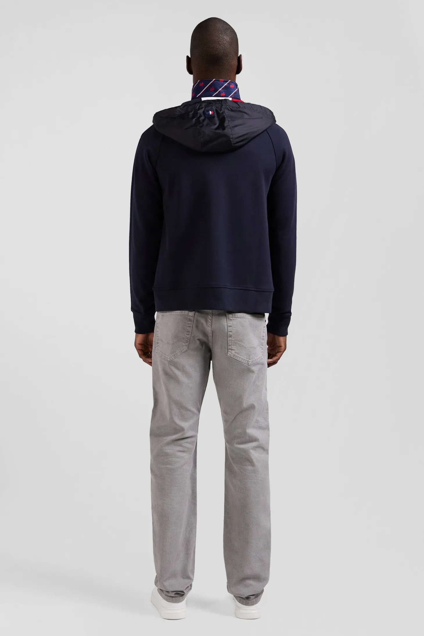 Regular navy blue zipped XV de France cotton blend hoodie