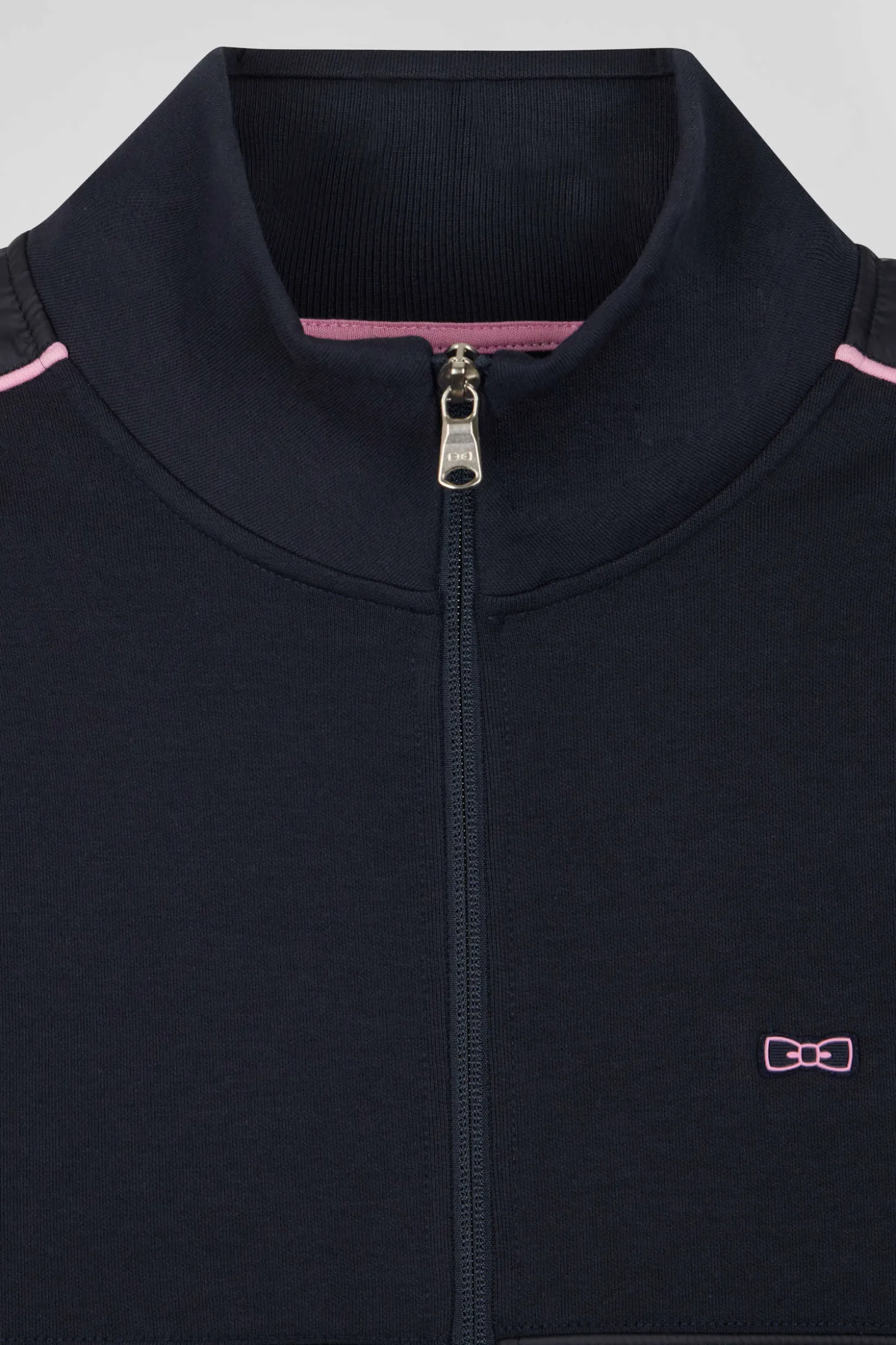 Regular navy blue zipped cotton blend sweatshirt