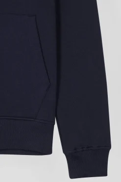 Regular navy blue zipped brushed cotton fleece hoodie