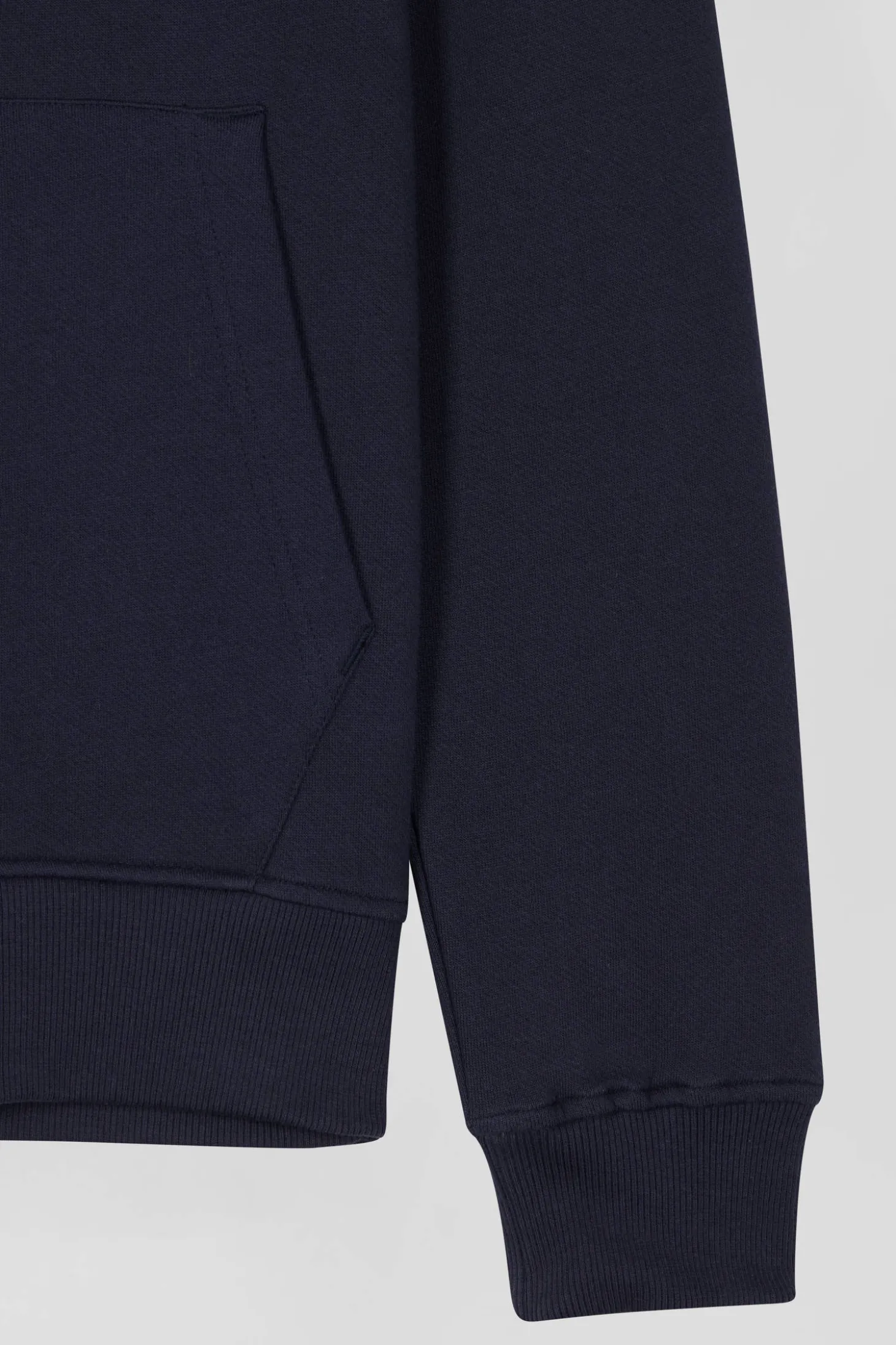 Regular navy blue zipped brushed cotton fleece hoodie