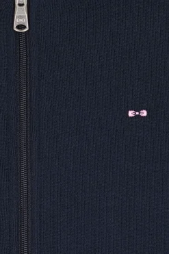 Regular navy blue zipped cotton hoodie