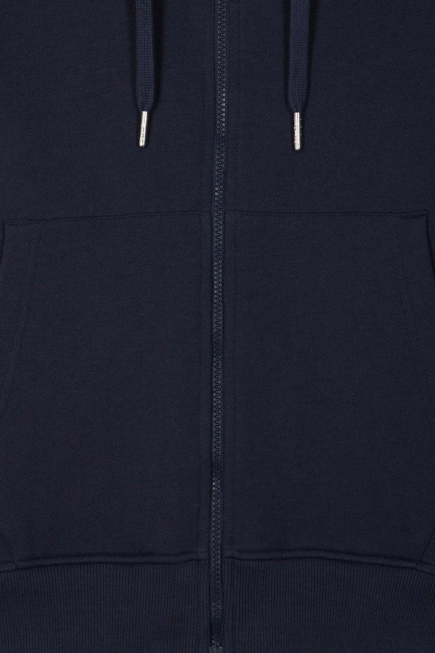 Regular navy blue zipped brushed cotton fleece hoodie