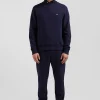 Regular navy brushed cotton fleece sweatshirt