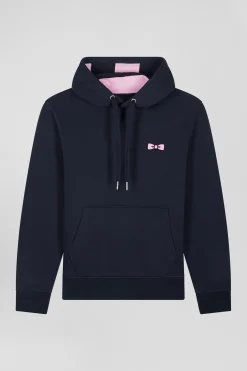 Regular navy brushed cotton fleece hoodie with Eden Park embroidery