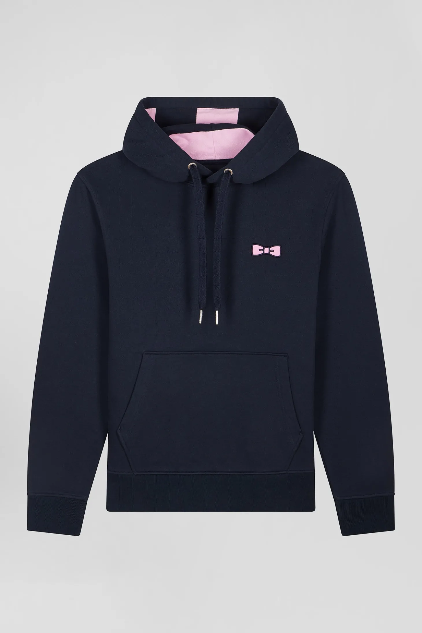 Regular navy brushed cotton fleece hoodie with Eden Park embroidery
