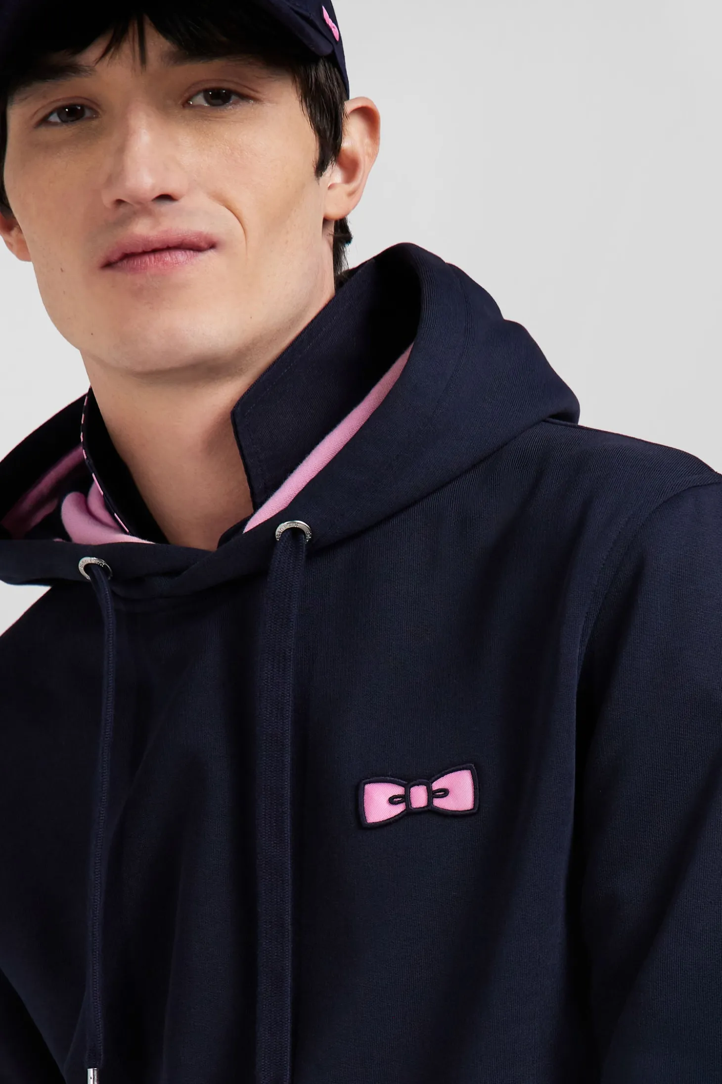 Regular navy brushed cotton fleece hoodie with Eden Park embroidery