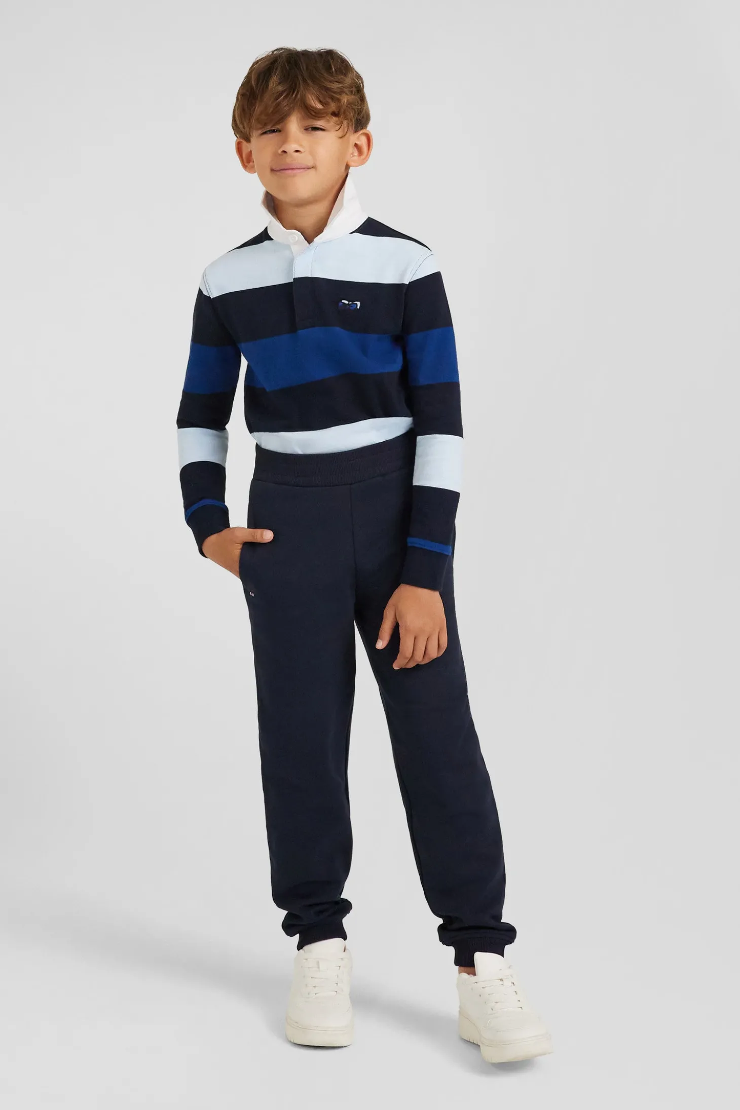 Regular navy brushed cotton fleece jogging bottoms