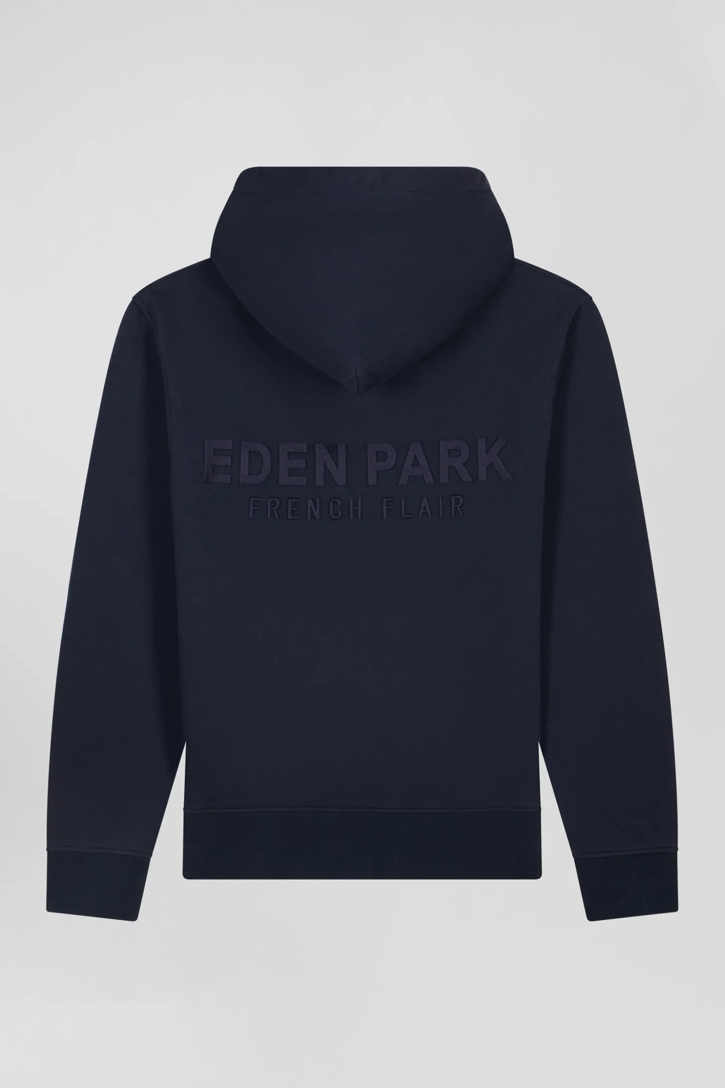 Regular navy brushed cotton fleece hoodie with Eden Park embroidery