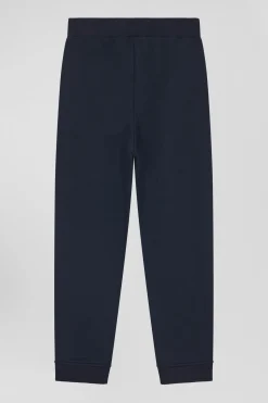 Regular navy brushed cotton fleece jogging bottoms