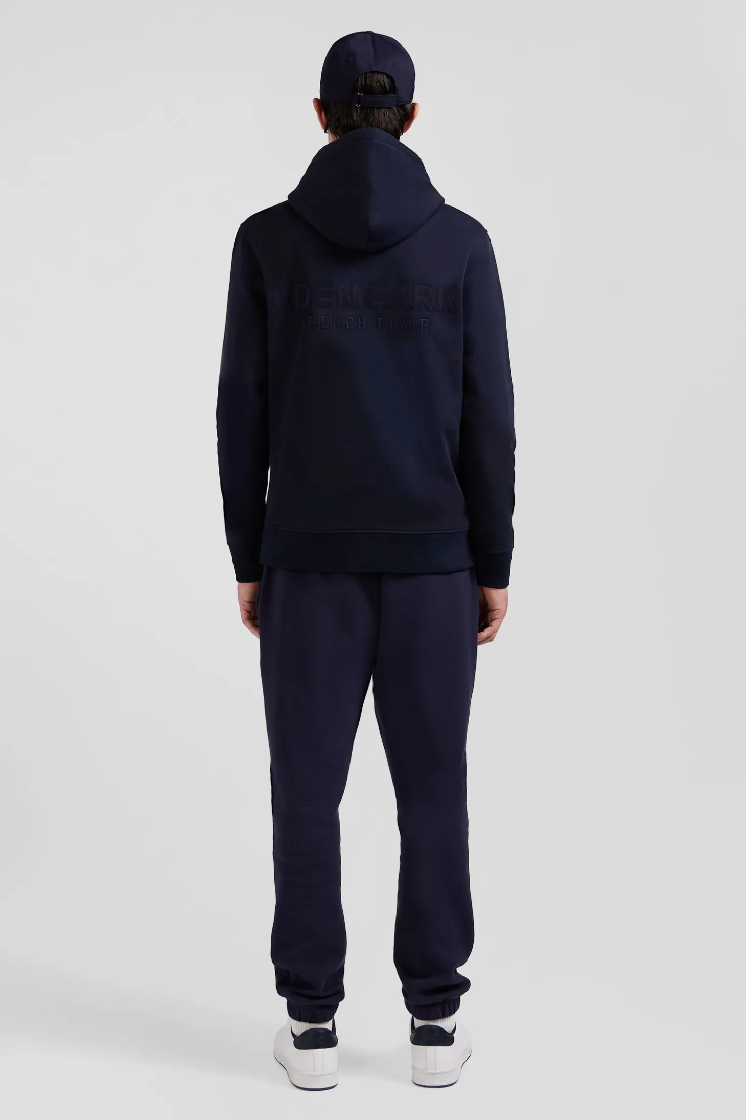 Regular navy brushed cotton fleece hoodie with Eden Park embroidery