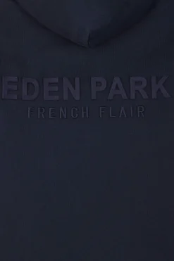 Regular navy brushed cotton fleece hoodie with Eden Park embroidery