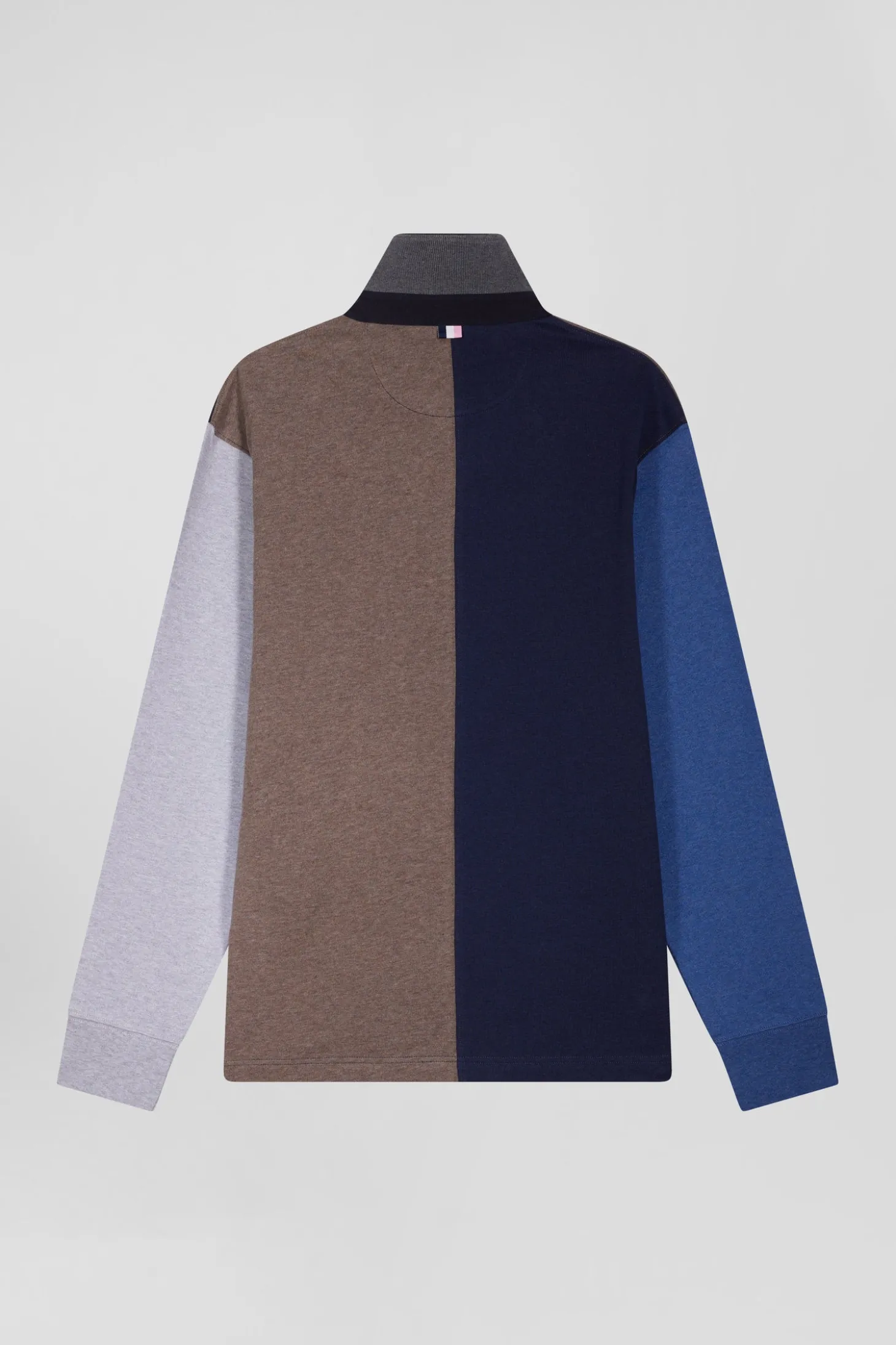 Regular navy colorblock long-sleeved cotton rugby shirt