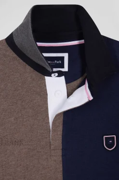 Regular navy colorblock long-sleeved cotton rugby shirt