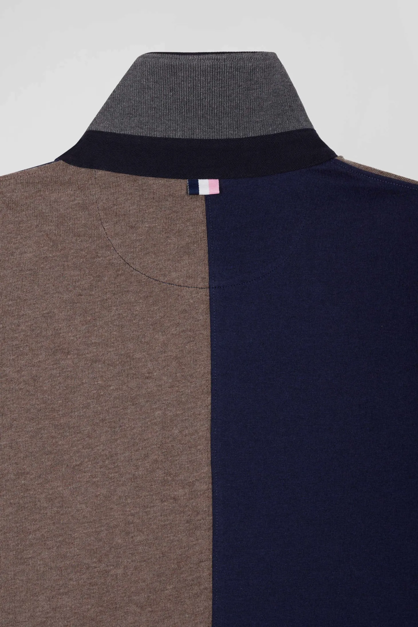 Regular navy colorblock long-sleeved cotton rugby shirt