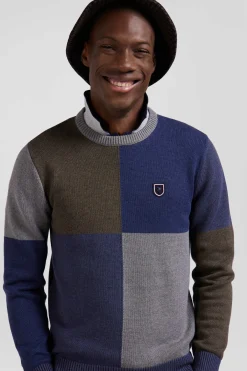 Regular navy colourblock Barbarian cotton crew neck jumper