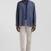 Regular navy cotton poplin shirt with micro floral print