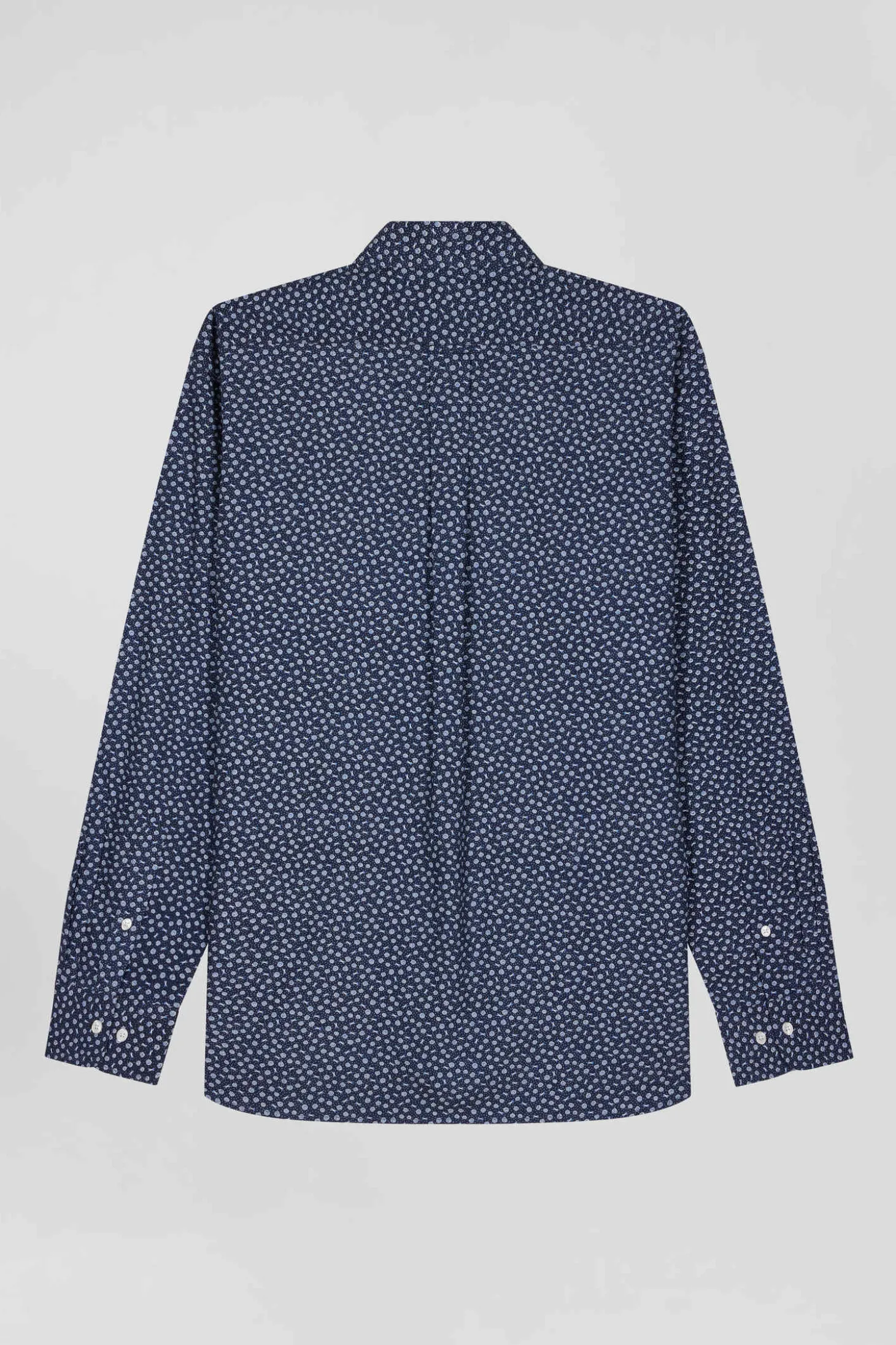 Regular navy cotton poplin shirt with micro floral print