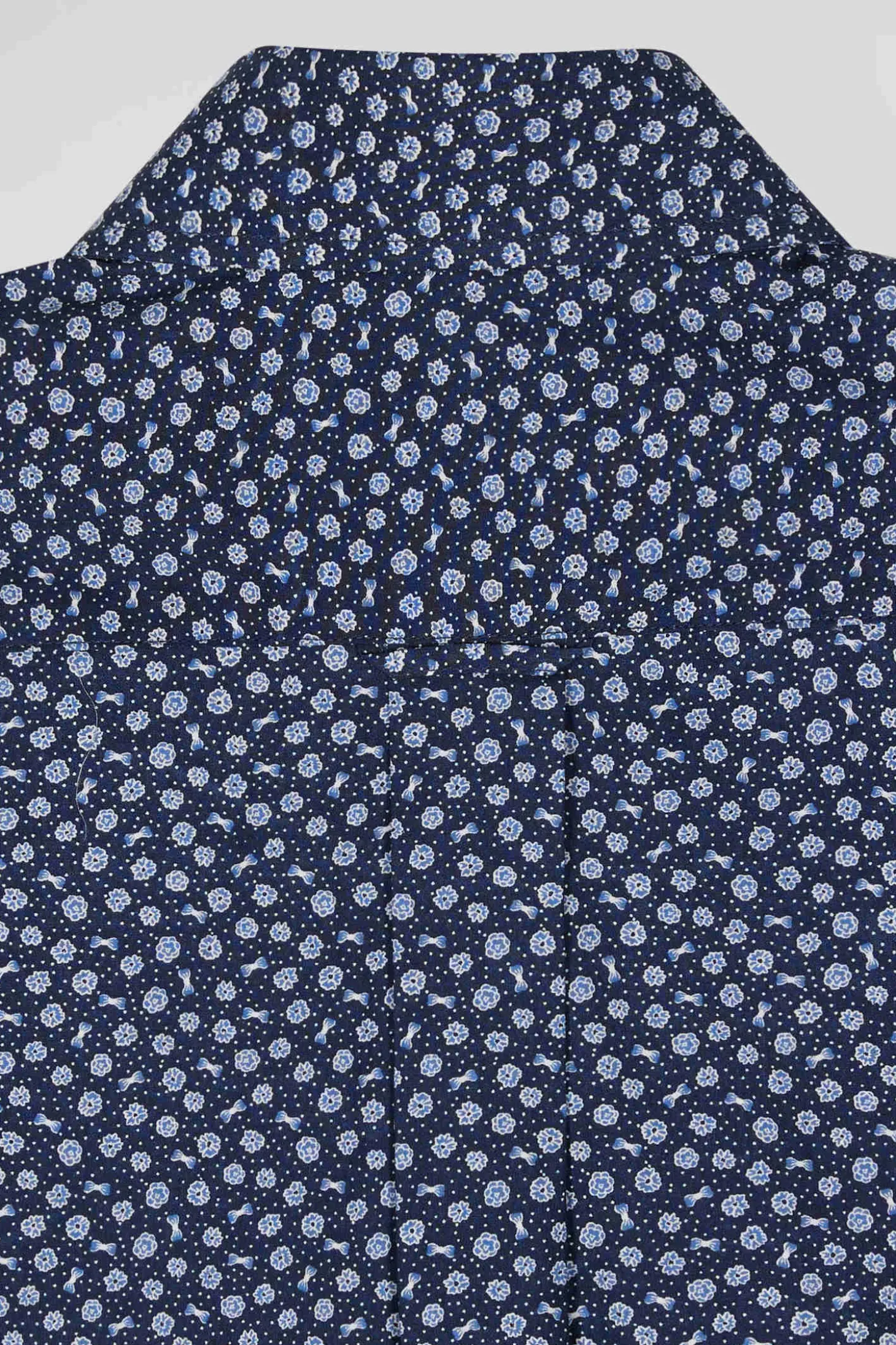 Regular navy cotton poplin shirt with micro floral print