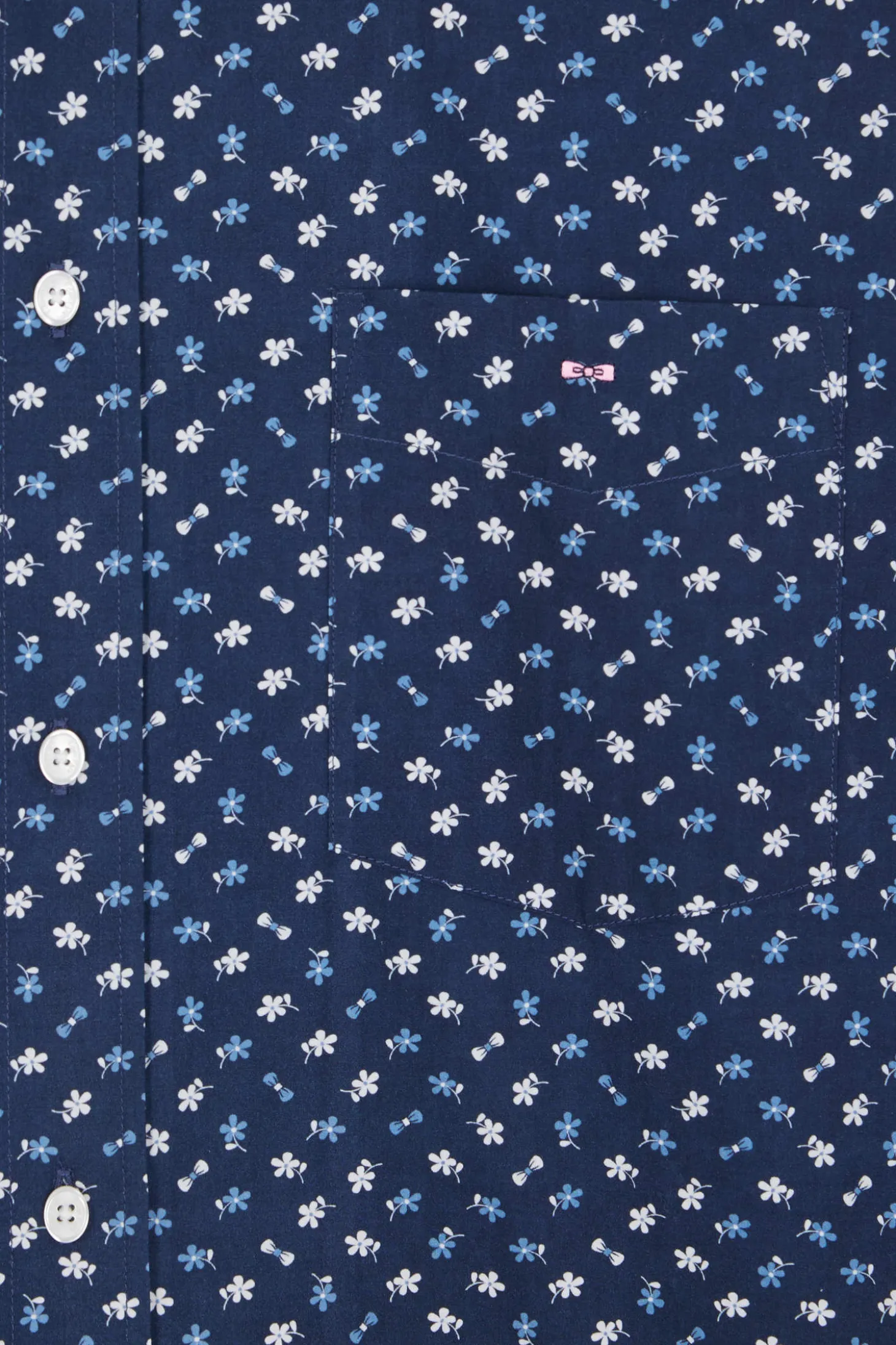 Regular navy cotton poplin shirt with micro floral print