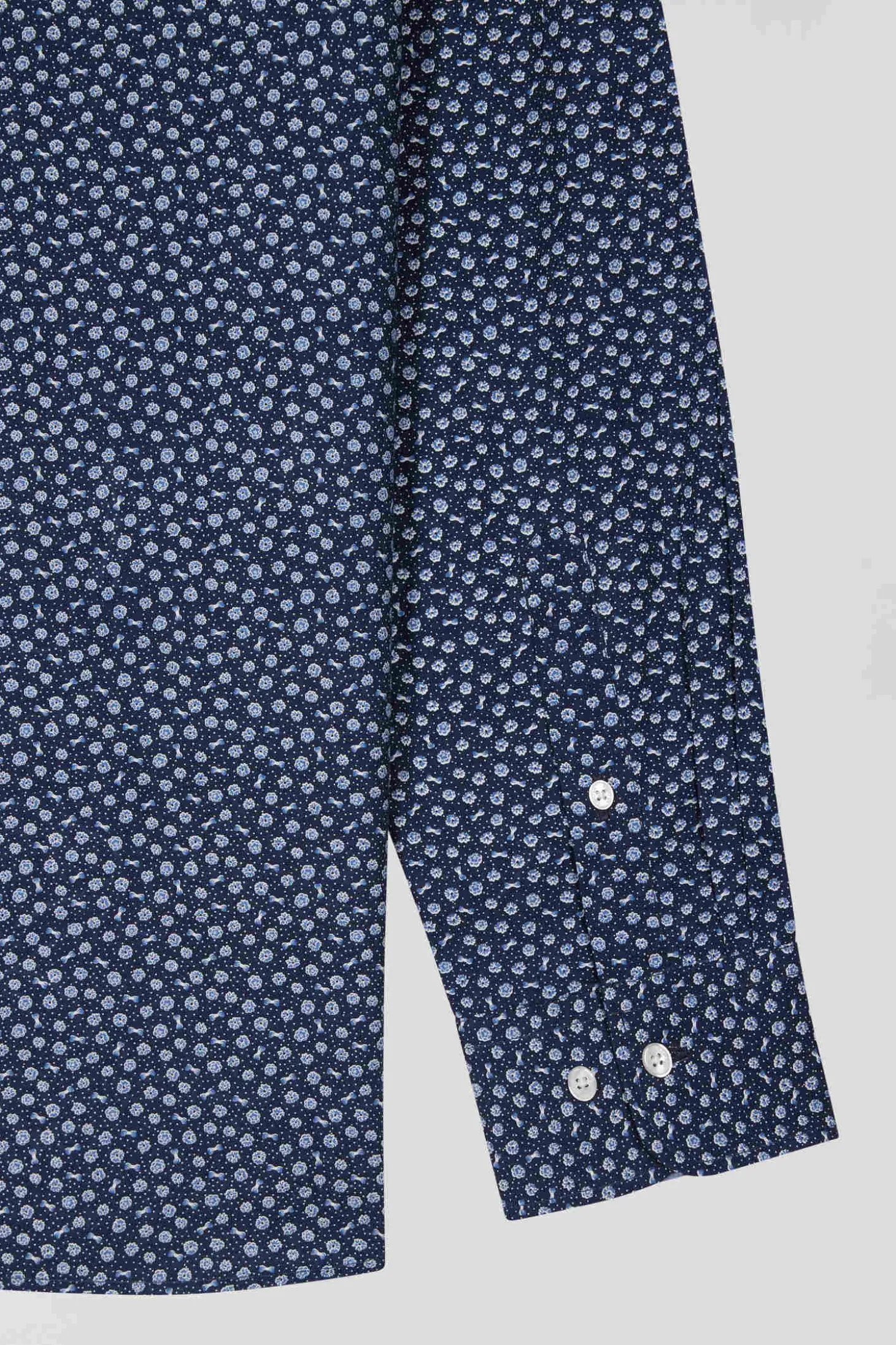Regular navy cotton poplin shirt with micro floral print