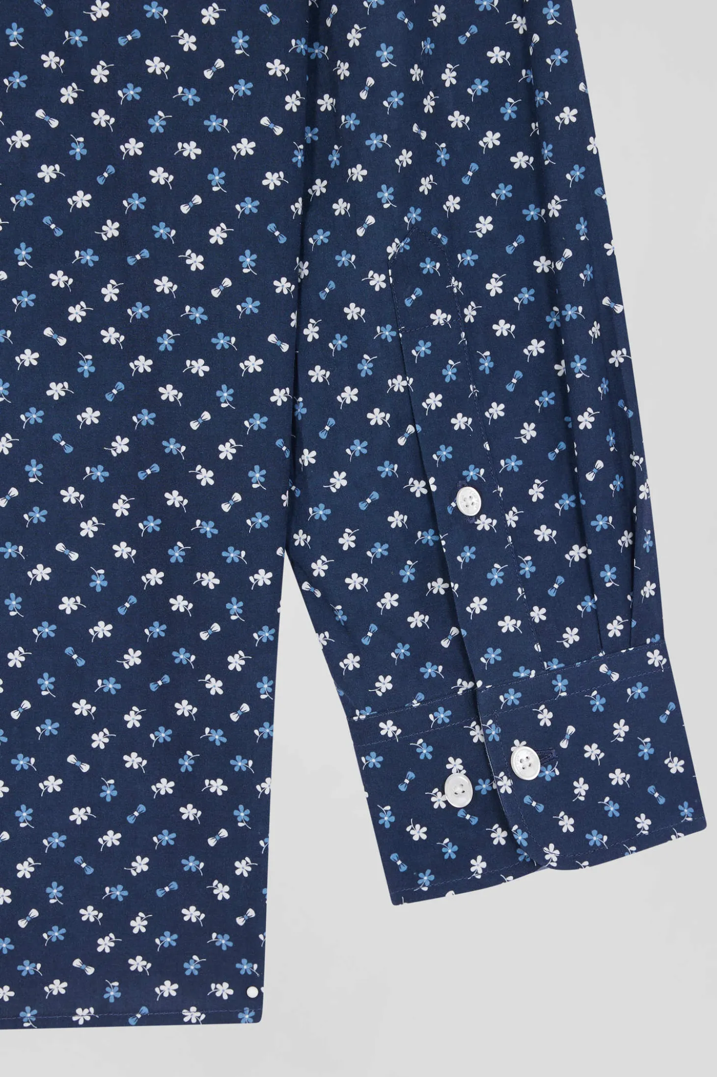 Regular navy cotton poplin shirt with micro floral print