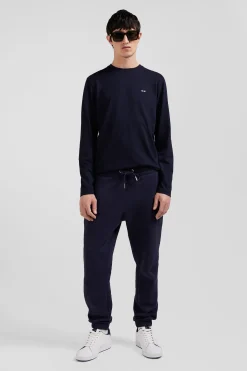 Regular navy long-sleeved cotton T-shirt with N°10 embroidery