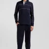 Regular navy long-sleeved cotton rugby shirt with pink piping and Eden Park embroidery