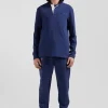 Regular navy long-sleeved cotton rugby shirt with bow tie details