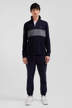 Regular navy long-sleeved cotton rugby shirt with sleeve N°10 embroidery