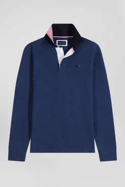 Regular navy long-sleeved cotton rugby shirt with bow tie details