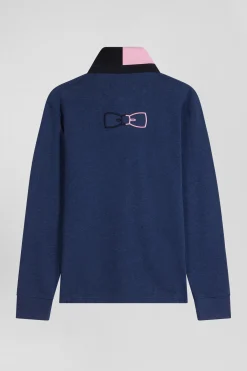 Regular navy long-sleeved cotton rugby shirt with bow tie details