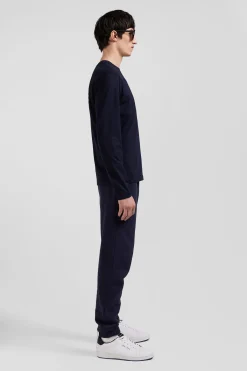 Regular navy long-sleeved cotton T-shirt with N°10 embroidery
