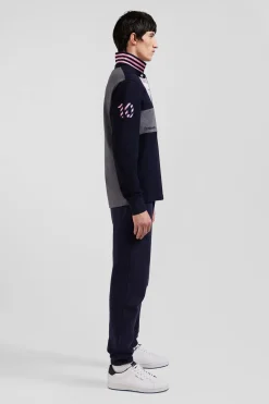 Regular navy long-sleeved cotton rugby shirt with sleeve N°10 embroidery