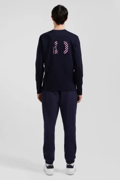 Regular navy long-sleeved cotton T-shirt with N°10 embroidery