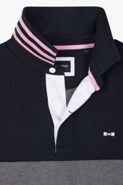 Regular navy long-sleeved cotton rugby shirt with sleeve N°10 embroidery