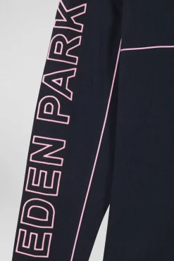 Regular navy long-sleeved cotton rugby shirt with pink piping and Eden Park embroidery